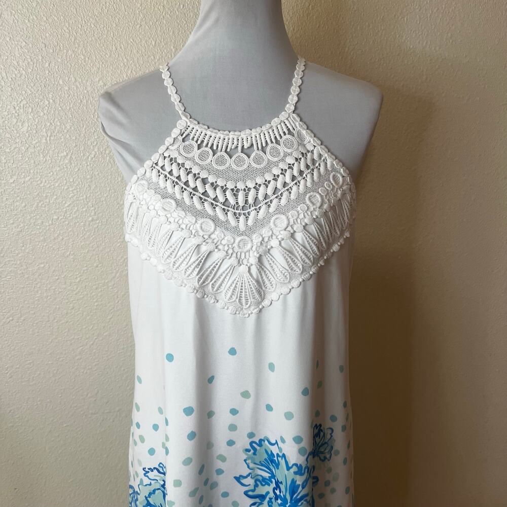 Lilly Pulitzer Pearl Soft Maxi Dress in white blue floral crochet WOMENS 10 - Picture 3 of 10